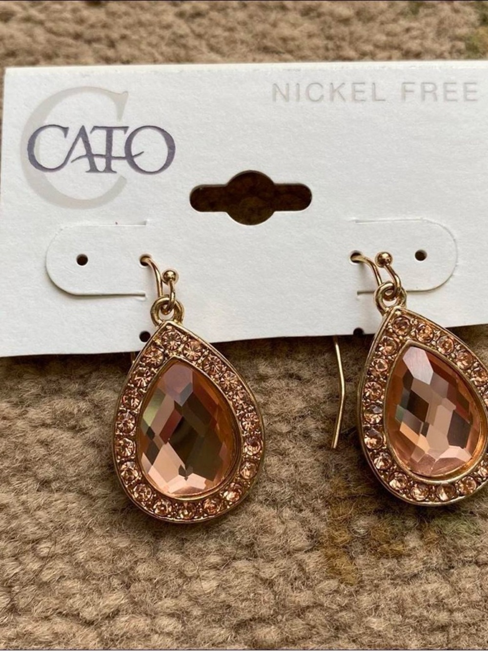 CATO Rose Gold and Blush Teardrop Crystal Dangle Earrings